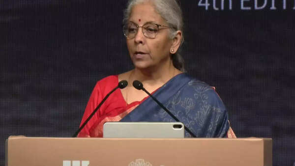 Finance Minister Sitharaman inaugurates foreign currency settlement system in Gift City. Breaking news today october 7 bihar election dates modi vikas saptah putin india russia gst reforms.jpeg