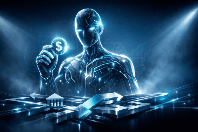 AI-powered fintech concept showing autonomous technology reshaping financial services in 2026