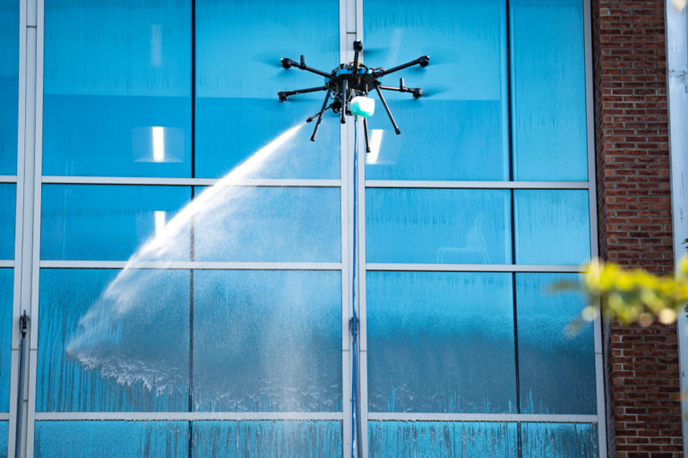 Lucid Bots Secures $20 Million to Meet Growing Demand for Window Washing Drones Window washing drones cleaning high-rise building exterior