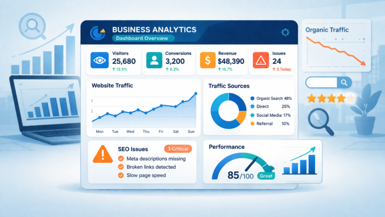 SEO Predicts Business Failure: 5 Proven Signals Lenders Are Sitting On SEO predicts business failure shown through declining organic traffic dashboard