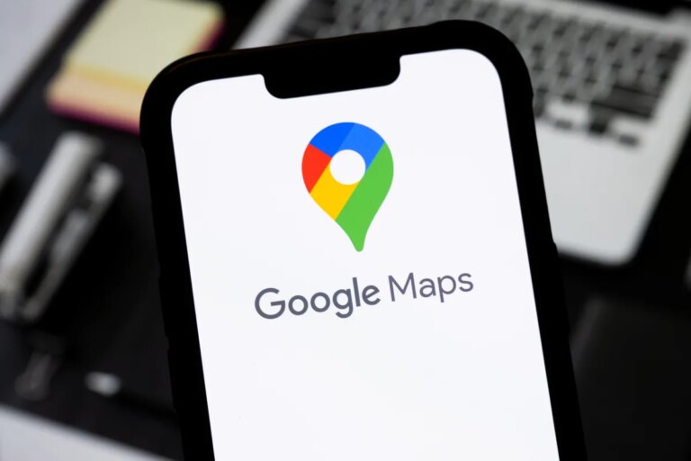Google Maps AI-generated captions feature showing Gemini caption suggestions on a mobile phone