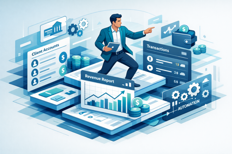 Fractional CFO Fintech: 7 Proven Advantages Over Full-Time Hires Fractional CFO fintech specialist reviewing financial dashboards across multiple client accounts