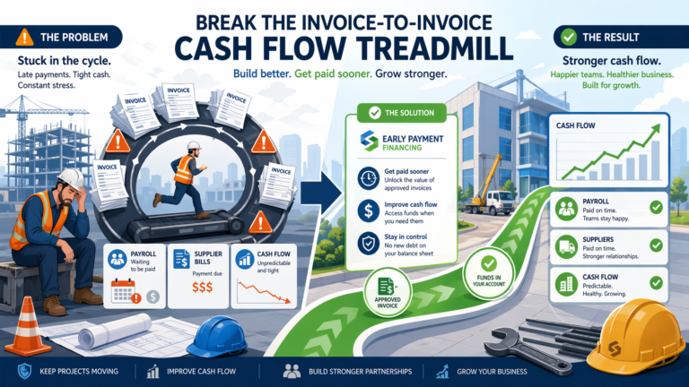 Construction supply chain finance: 5 powerful cash fixes Construction supply chain finance workflow showing subcontractor invoice approval and early payment