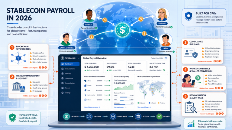 Beyond the Hype: The Hidden Cascades of Stablecoin Payroll on Cross-Border Margin and Control Stablecoin payroll dashboard showing cross-border settlement and treasury reconciliation across multiple jurisdictions