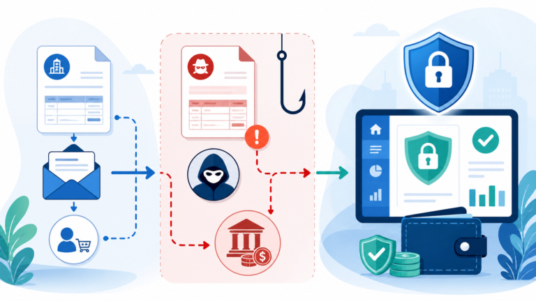 B2B Payments Fraud: 7 Critical Gaps to Close in 2026 B2B payments fraud diagram showing business email compromise, invoice redirection, and vendor impersonation attack vectors targeting accounts payable teams