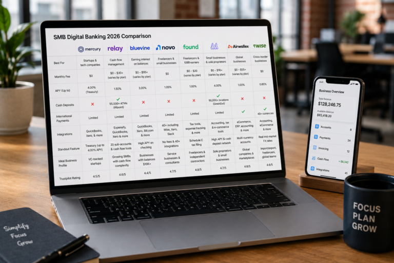 SMB Digital Banking 2026: 6 Essential Selection Questions SMB digital banking 2026 platform comparison Mercury Relay Bluevine Novo Found Lili Airwallex Wise