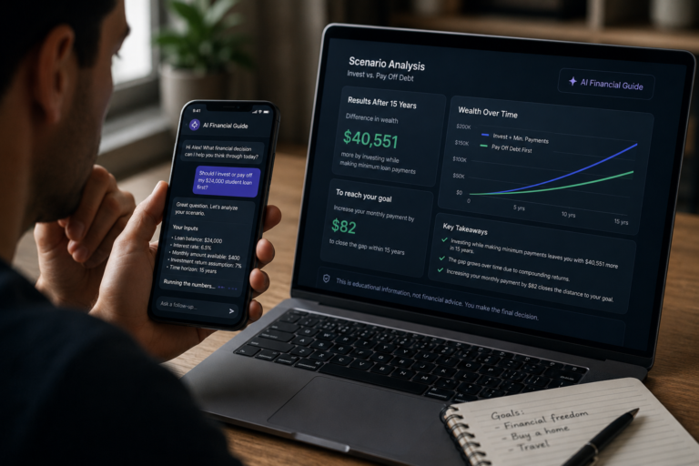 AI Financial Guidance: 4 Hard Truths Apps Ignore AI financial guidance helping a person reason through a money decision in a fintech app